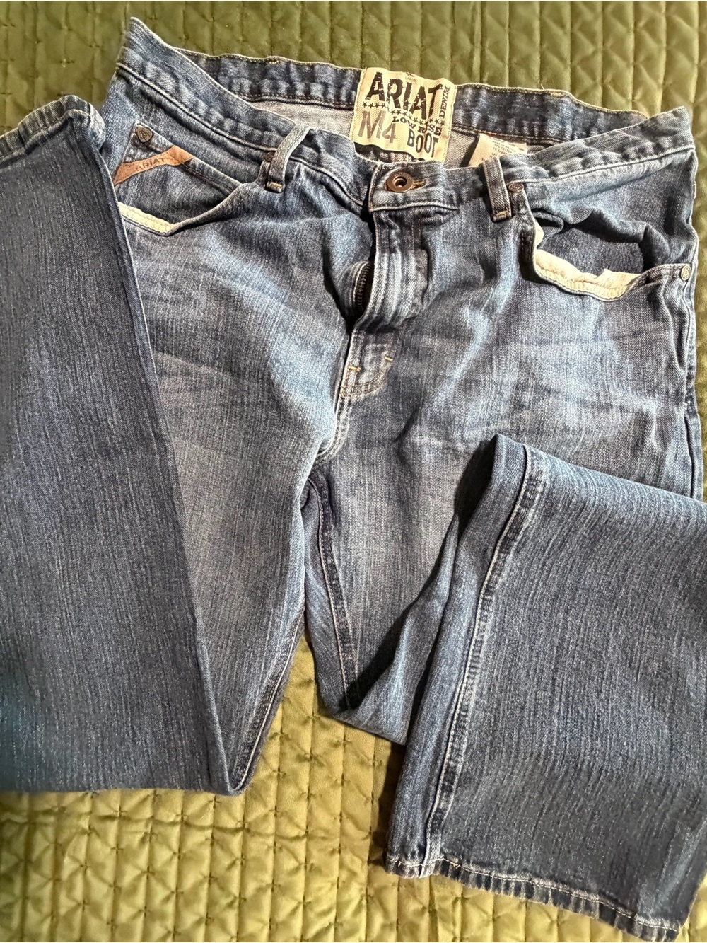 Ariat M4 Low Rise Bootcut jeans in a blue denim wash size 38/34